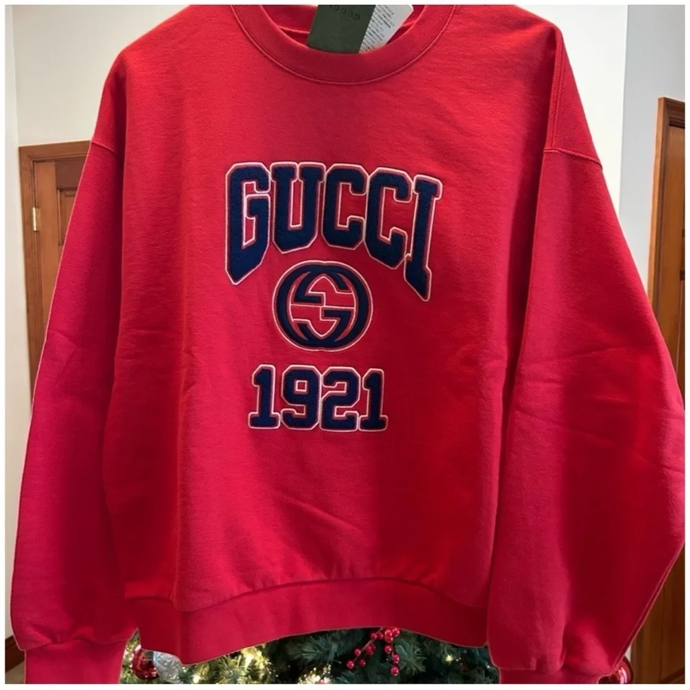 Gucci men's cotton jersey felted sweatshirt 1921 embroidery size large